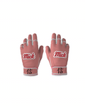 Pink gloves with 'Mick' branding on a white background